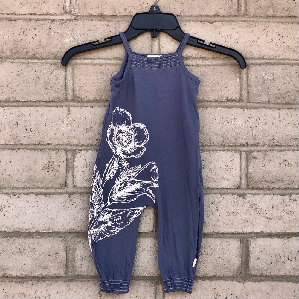 Burt's Bees Baby Blue and White Floral Romper